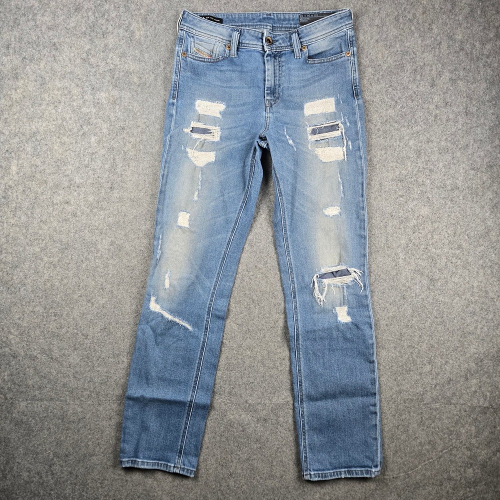 Diesel Reen Jeans Womens Fits 26x30 Blue Straight Leg Distressed Patchwork Punk